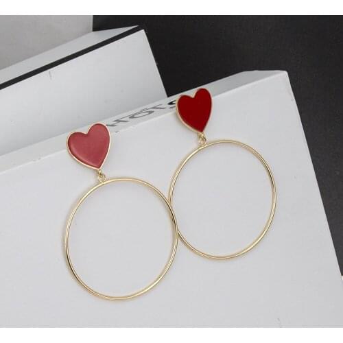 2018 new Korean East Gate same fashion geometric circle heart shaped oil dripping Earrings cute womens jewelry