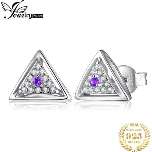 JewelryPalace Natural Amethyst Triangle Stud Earrings 925 Sterling Silver Earrings for Women Fashion Jewelry Making Gemstone