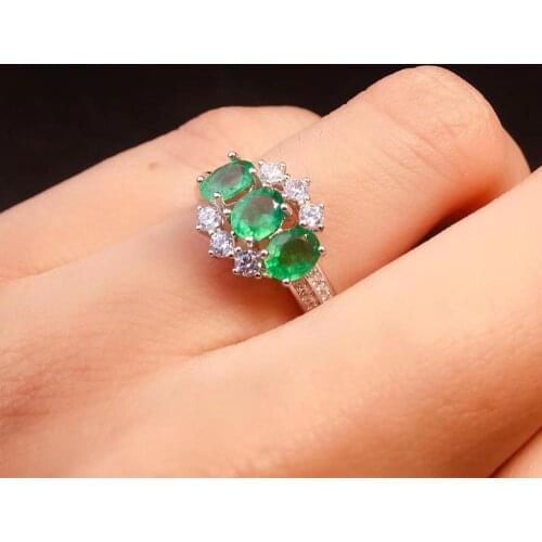 Luxurious lovely Row Natural green emerald gem Ring S925 Silver Natural gemstone Ring girl Womens party gift fine Jewelry