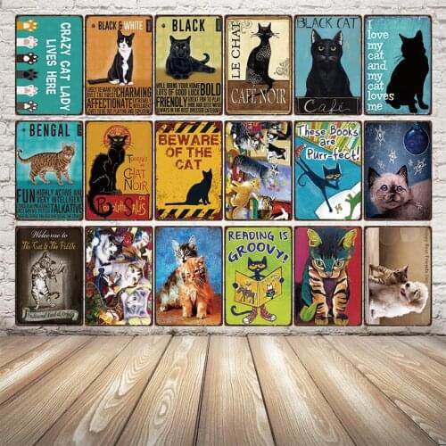 Crazy Cat Lady Lives Here Warning/Cute Sign Metal Sign Tin Poster Home Bar Cat Cafe Bookstore Decor Wall Art Tin Painting