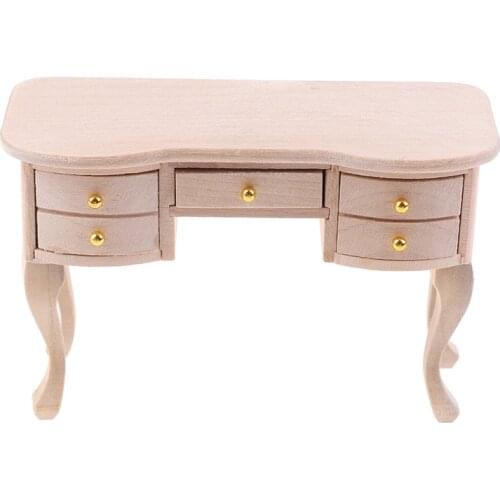 1pc 1:12 Dollhouse Miniature Wooden Unpainted Desk Table Model Doll House Furniture Toys Accessories Christmas Gift