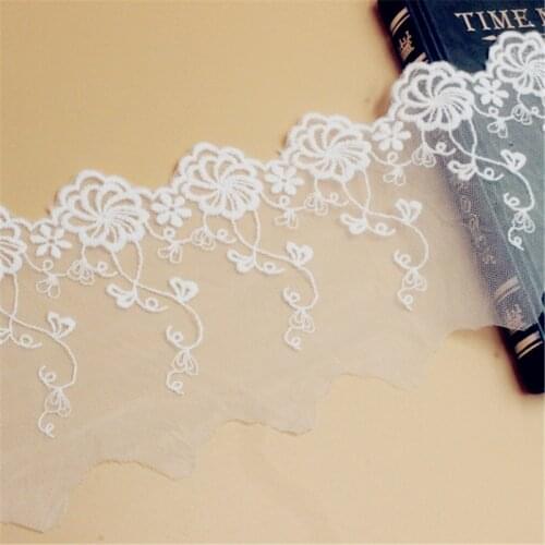 White embroidered floral mesh lace vintage lace trim ribbon lace material fabric for dress -QX