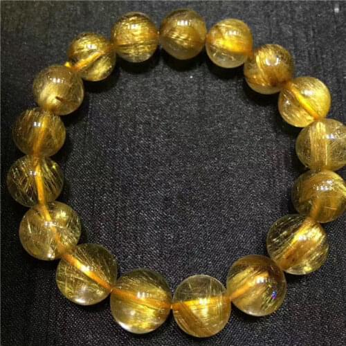 FREE SHIPPING Natural Gold Titanium Rutilated Quart Beads Power Bracelet 10-11mm AAAA