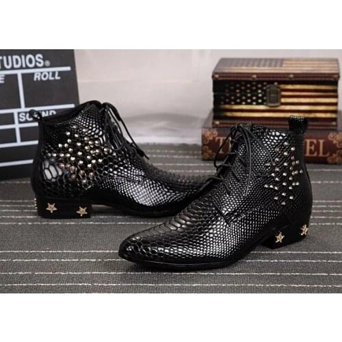 Zapatos De Hombre Safety Ankle Shoes For Men Black Genuine Leather Studded Hommes Bottes With Free Shipping Military Dress