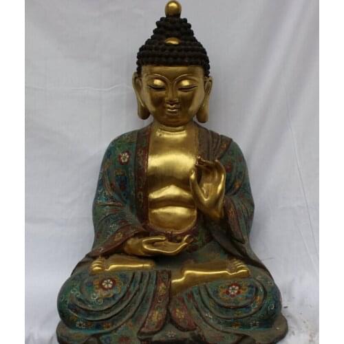 Fast shipping USPS to USA S2532 17"Old Buddhism Tibetan Purple Bronze 24K Gold Gilt Shakyamuni Buddha Statue