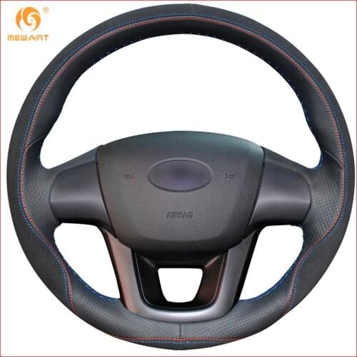 MEWANT Black Leather Black Suede Steering Wheel Cover for Kia K2 Kia Rio 2011 2012 2013 Interior Accessories Parts