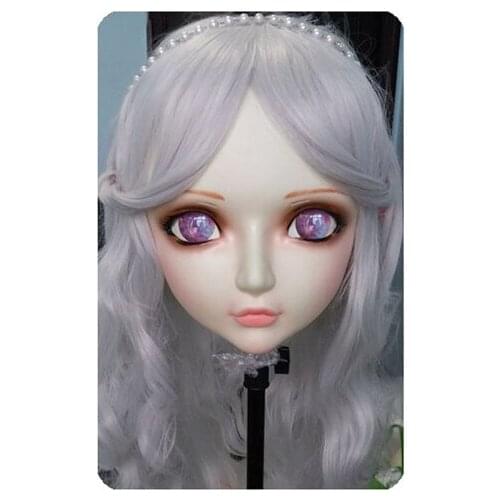 DM026) Women/Girl Sweet Resin Half Head Kigurumi BJD Mask Cosplay Japanese Anime Lifelike Lolita Mask Crossdressing Sex Doll