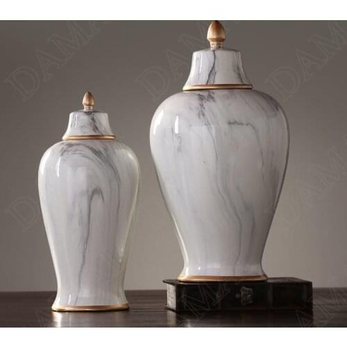 European Ceramic Vases Living Room TV Cabinet Decor Flower Vase Marble Texture Restaurant Desktop Plant Pots Home Decoration