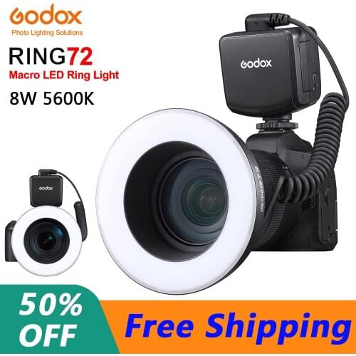 Godox RING72 8W 5600K Macro LED Ring Light For DSLR Canon Nikon Camera Photography Studio Accessories Youtube Tik tok Live Vlog