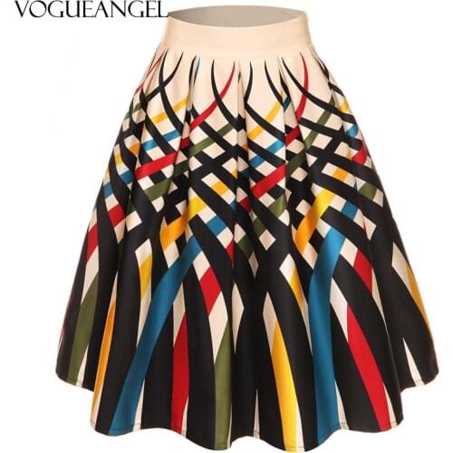 Cotton Plus Size Retro Skirts Vintage 50s 60s Flower Printed Summer Skirt Women High Waist Audrey Hepburn A Line Swing Skirts