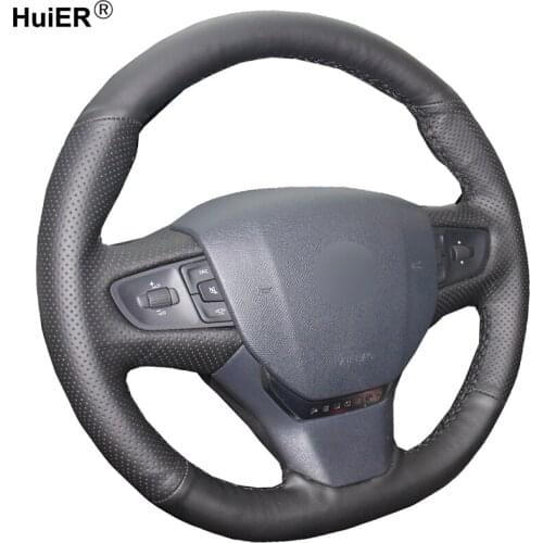 HuiER Hand Sew Car Steering Wheel Cover Breathable Black Leather For Peugeot 408 2014 2015 Steering-wheel Automobile Accessorie