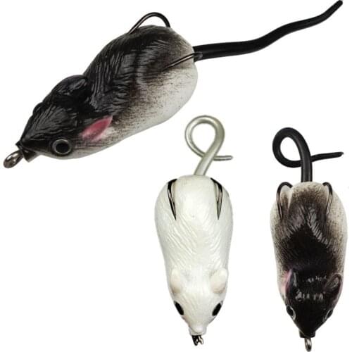 Artificial Fishing Tackle Bait Soft Lure Rubber Mouse Fishing Lures Baits Top Water Tackle Hooks Bait Simulation Black White