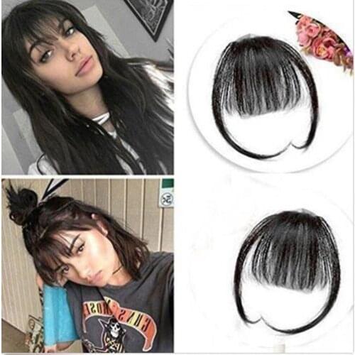Fake Hair Buns Front Neat Bangs Clip In Hairpiece Fringe Hair Extensions For Women Straight Synthetic Pure Color