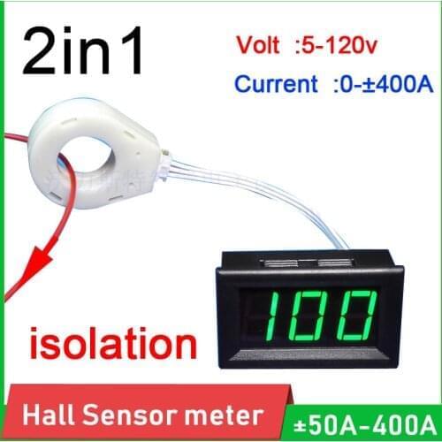 DC 120V ± 50A 100A 200A 400A Lithium Battery Monitor LED Digital Isolated Volt meter Current Voltage Hall Sensor Li-ion Lifepo4