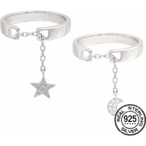 S925 Silver Star Moon Opening Adjustable Rings For Women Fashion New Trendy Sweet Romantic Valentines Day Gift Jewerly INEFFA