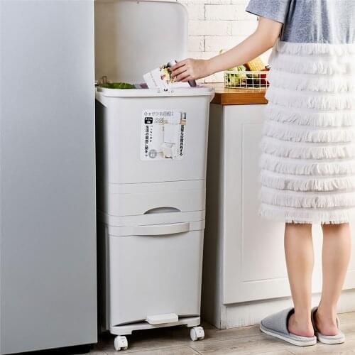 38/42L Large Capacity Trash Can 2/3 Layers Double Deck Waste Sorting Bins Kitchen Household Restaurant Dustbin Storage Waste Bin