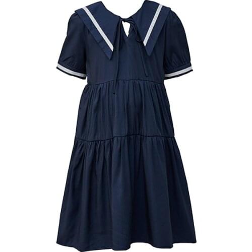 Summer School Blue Dresses For Girls Cute Cotton Cake Dress Preppy Style Children Costume Student Clothes 6 8 10 12 14 16 Yrs