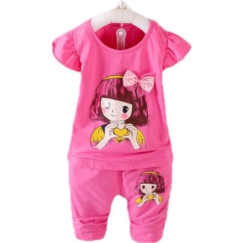 Summer Children Casual Clothing Kids Tracksuit Cute Girls Cartoon T-Shirts Shorts 2Pcs/Set Toddler Cotton Infant Clothes Suits