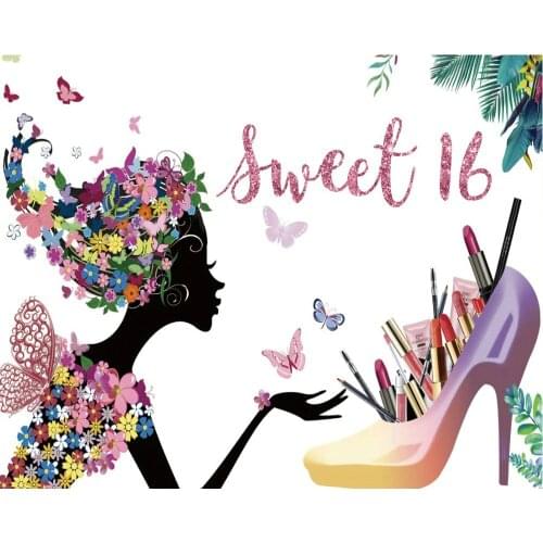 Sweet 16 Floral Butterfly Girl Birthday Party Backdrop Baby Shower Room Decor Photo Booth Studio Prop