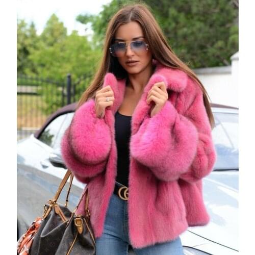 Fashion Rose Red Real Mink Fur Jacket Turn-down Collar 2021 New Whole Skin Genuine Mink Fur Coat Outwear Luxury Fur Overcoats