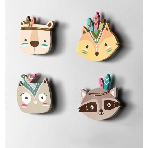 Cartoon Children Nursery Room 3D Wall Sticker Fox Bear Cat Print Tribal Indian Wall Sticker For Kids Baby Room Poster