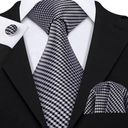 LS-5007 Mens Ties 100% Silk Jacquard Woven Black Silk Ties For Men Barry.Wang Dropshipping Hankerchief Cufflinks Neck Tie Set