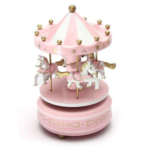 Musical carousel horse wooden carousel music box toy child baby pink game-ABUX