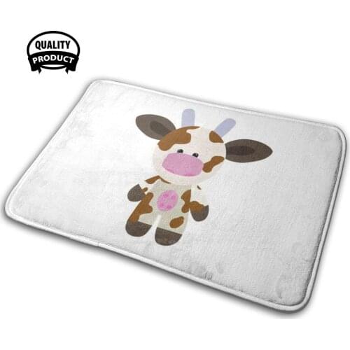 Cute Cow Soft House Family Anti-Slip Mat Rug Carpet Cow Animal Farm Patch Udder Horn Brown Black Grey Pink Group Cute Eyes