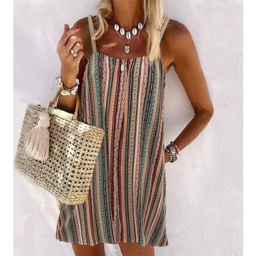 2021 New Summer Sleeveless Retro Striped Mini Dresses Halter Camisole Party Woman Sexy Beach Dress Vestidos Womens Clothing