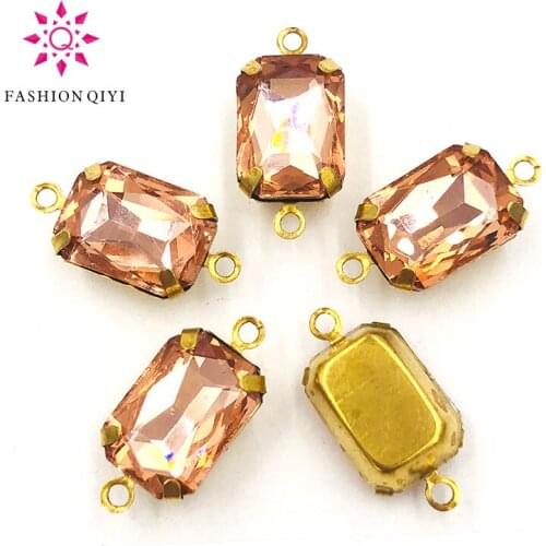 New arrival 10X14mm Rectangular octagon sew on rhinestones Water red Gold base Glass Crystal double loop pandent diy accessories