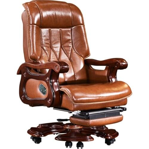 Fashion Minimalist Modern Leather Office Chair Reclining Massage Home Computer Lift Swivel Solid Wood Executive Chair Cowhide