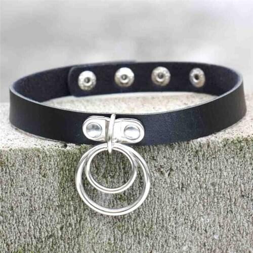 High Quality Choker Collar Necklace Double Ring O Leather Gothic Bracelet Women Gift