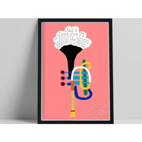 1971 Polish Jazz Music Festival Poster, Vintage Pink Background Musical Instruments Canvas Painting, Concise Style Home Decor