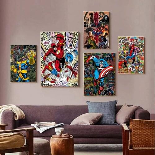 Marvel Avengers Captain America Iron Man Anime Comics Poster Canvas Painting Prints Wall Art Pictures for Living Room Home Decor