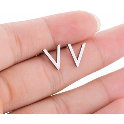 Sasusp Simple Victory V-Shaped Earrings Geometric Stainless Steel Ear Studs For Men Women