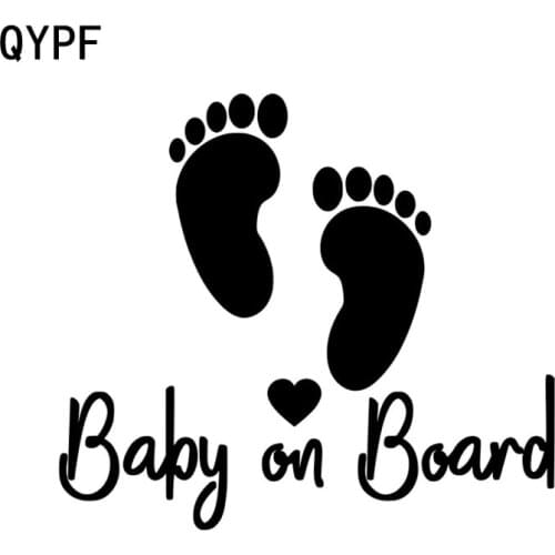 QYPF 15.8CM*13.9CM Interesting Baby On Board Footprints Car Sticker Decoration Warning Black/Silver Vinyl S9-2032