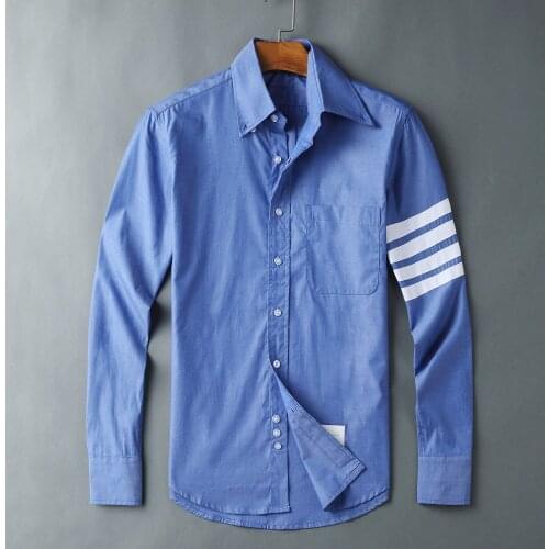 TB THOM Brand Spring Man Long Sleeve Shirt Blue Stripe Casual High Quality Turn Down Collar Oxford Cotton Top Business Rich