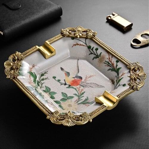 CIGARLOONG Cigar Ashtray European-style Bronze Ceramic Cigar Ashtray Fashion Retro Cigarette Dish Office Home Large Caliber