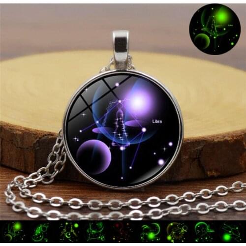 Luminous 12 Constellation Pendant Necklace Zodiac Sign Taurus Cancer Virgo Glow In The Dark Necklaces for Women Birthday Gifts