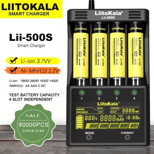 LiitoKala Lii-500S Lii-S6 Lii-PD4 Lii-500 3.7V 1.2V battery charger 18650 26350 26650 18350 17500 AA AAA batteries LCD display