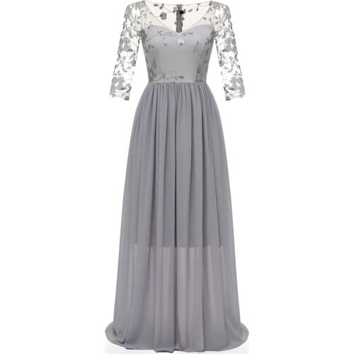 Elegant Women Lace Embroidery Bridesmaids Dress Waist High-end Double-Layer Chiffon Long Skirt Vintage Party Prom Dress Vestidos