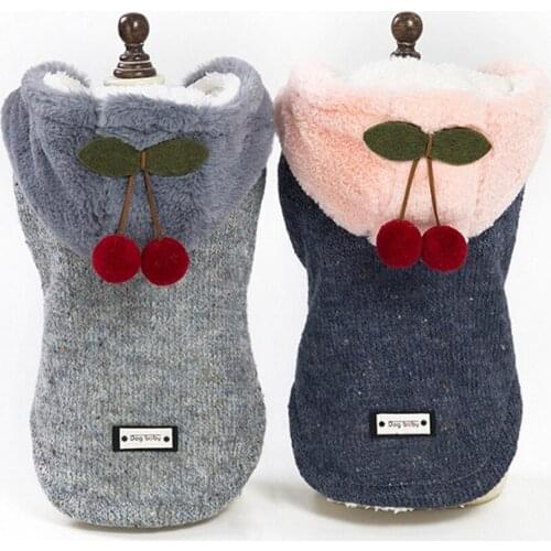 Winter Pet Clothes Cute Little Cherry Decoration Puppy Sweater Warm Cotton Hoodie Dog Jacket Coat Fleece Pets Chihuahua Clothing