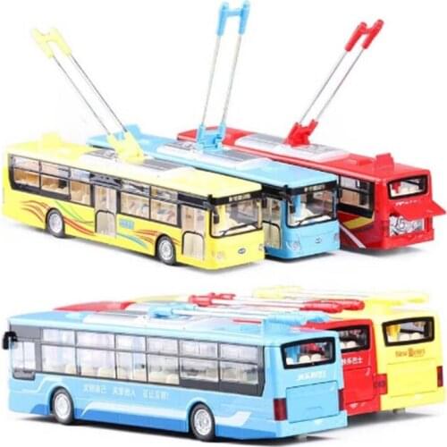 1:50 Scale Rail Transit Alloy Car Model Pull Back Trolley Bus Metal Toy Sound &light For Baby Birthday Gifts Free Shipping
