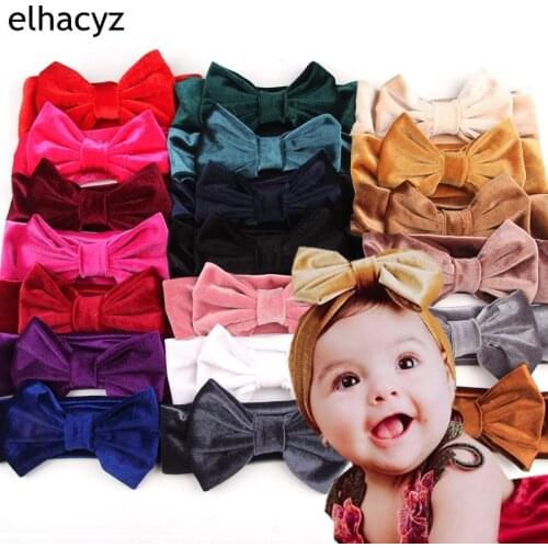 10pcs/lot Infantile Girls 5'' Soft Velvet Headbands Spring Headband Kids Solid Big Hair Bow Children Party DIY Hair Accessories