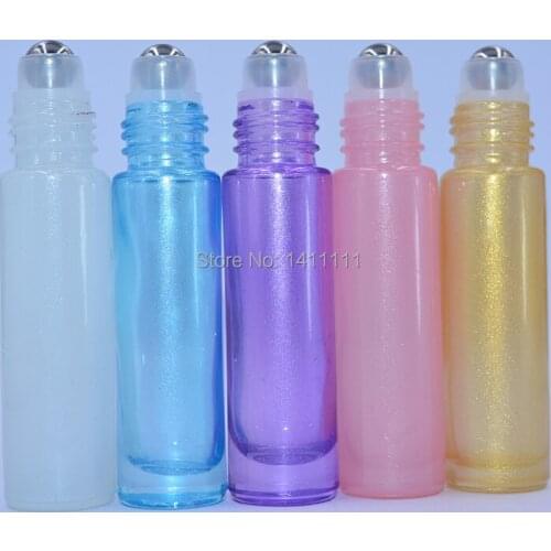 200pcs/lot Thick Colorful Pearl color 10ml 1/3oz Roll On Glass Perfume Bottle Fragrances Essential Oil bottle Roller Ball