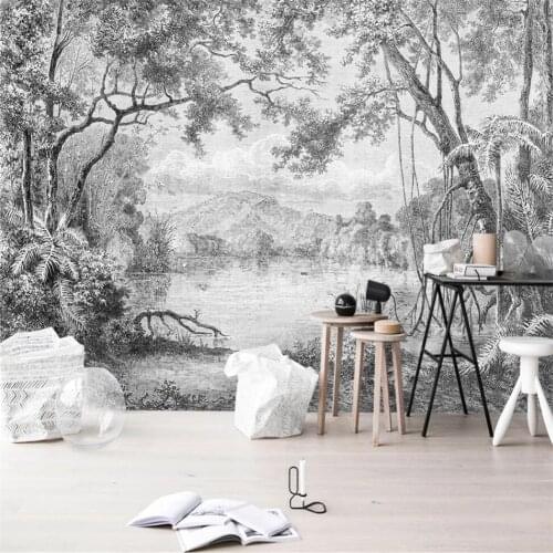 Milofi custom 3D wallpaper mural European retro hand-painted lines rainforest jungle mural background wall decoration wallpaper