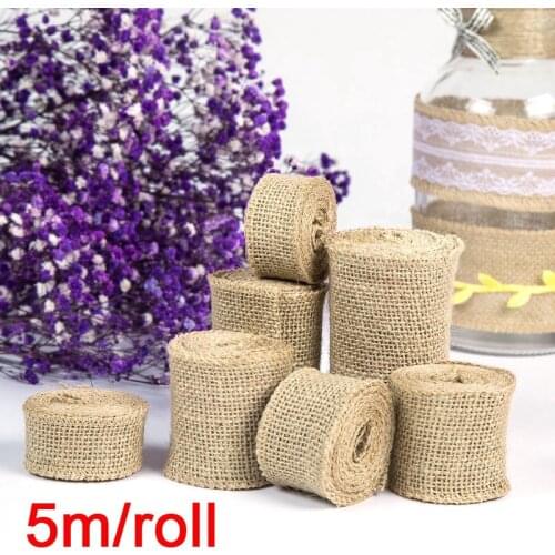 5 Meter Natural Jute Burlap Fabric Jute Roll Hessian Ribbon Roll Burlap Table Runner Wedding Party Supplies Spring Decoration