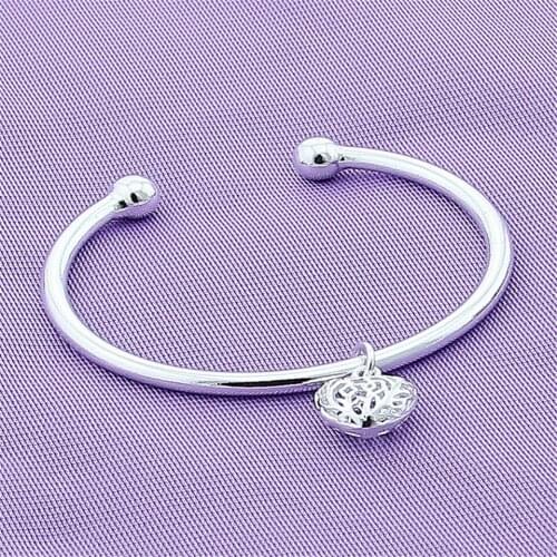 925 Sterling Silver Double Beads Hollow Heart Bangle Bracelet For Woman Wedding Engagement Fashion Charm Party Jewelry Gift