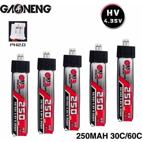 5PCS/SET GAONENG 1S 250mAh 3.8V HV 4.35V 30C/60C Lipo battery for QX65 Blade Nano QX CPX MSR Inductrix FPV Tiny7 Beta65S Drone