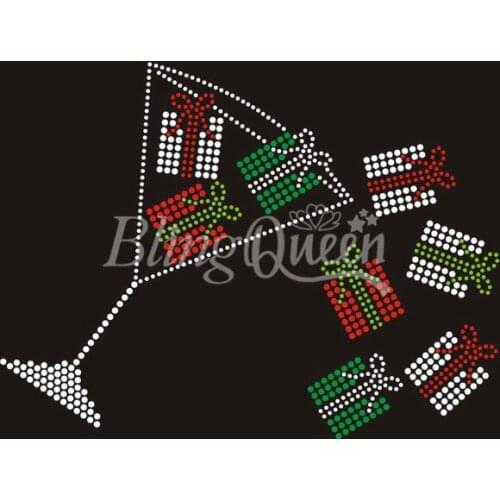 BlingQueen 25PCS/LOT Korean Quality Hot Fix Rhinestone Transfers Christmas Martini Presents Design